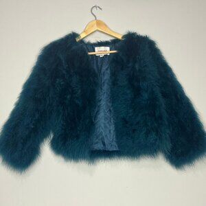 Yumi Kim Away We Go Jacket Womens Size XS Fur Feather Cropped Event Holiday Ink